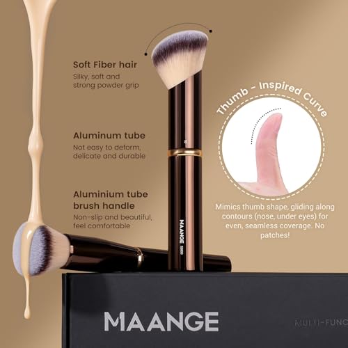 MAANGE 16 Pcs Professional Makeup Brushes, Double Sided Foundation Powder Contour Blush Set Complete Set with Pouch and Gift Box (Coffee Brown)