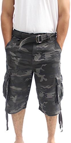 La Gate Mens Big and Tall Belted up to size 50 Cargo Short (30, Dark Grey Camo)