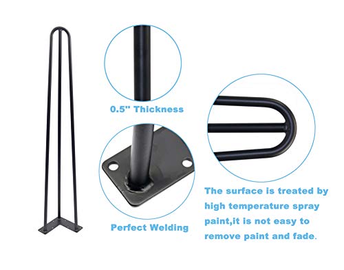 Mrhardware Black Hairpin Metal Table Legs, Height 34 Inches 1/2 inch of Cold-Rolled Steel Bending -(Set of 4)(H34"-3Rod-1/2")