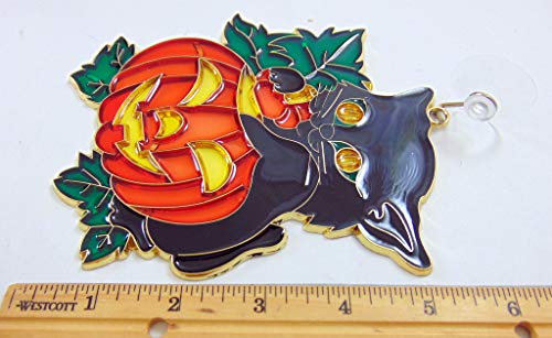 Westman Works Jack-o-Lantern Black Cat Halloween Suncatcher Window Ornament Decoration with Suction Cup Gift Boxed, 4 Inch