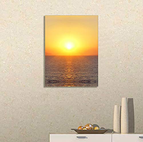 Open Sea Sunset Wall Art for Living Room Decor Framed Sun Falling on Wide Water Painting Sunshine Glow from The Ripples Picture Dusk Seascape Picture Prints (12 x 16 Inch)