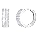 MIA SARINE Rhodium Plated Sterling Silver Women Triple Row Round Cut Cubic Zirconia Huggie Hoop Bridal Earrings for Women