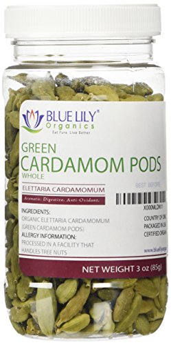 Blue Lily Organics Green Whole Cardamom Pods - 3 Oz Spice Jar - Certified Organic