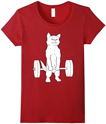 Womens Cat Deadlift Powerlifting T-Shirt Large Cranberry