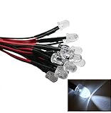Led World 20pcs 10mm White led Pre Wired light 12V 18cm Round Top Bulbs Light Lamp