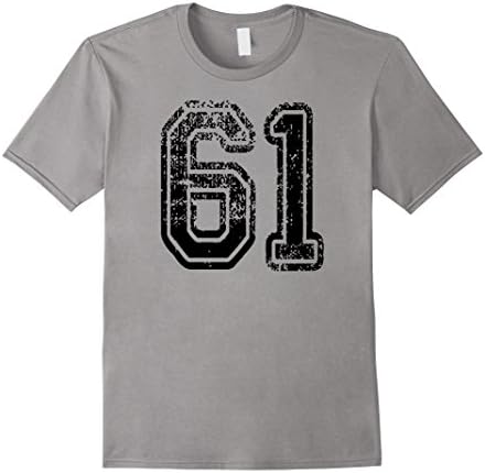 Mens #61 T-Shirt Numbered Grungy Sports Team Tees - both sides Medium Slate