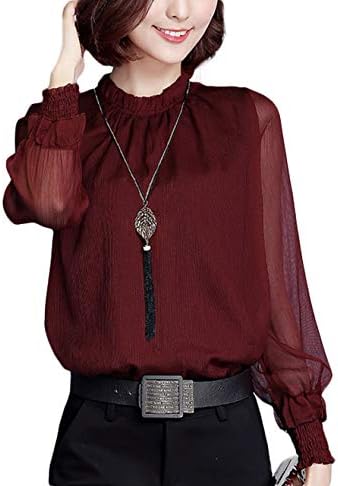 Thx Style Women's Casual Office Work Long Sleeve lace Chiffon Blouse Shirts Tops