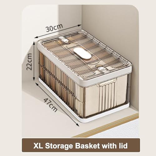 Foldable Plastic Organizer Drawers - Pullable Closet Wardrobe Organizer,47L x 30W x 22H Stackable Storage Basket with Adjustable Dividers, Space-Saving for Cupboard, Bedroom (XL gray)