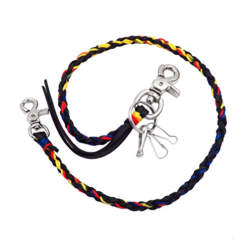 Uniqsum Braided Genuine leather wallet chain Swivel Trigger snap Biker Punk Key chain (Vivid Black)