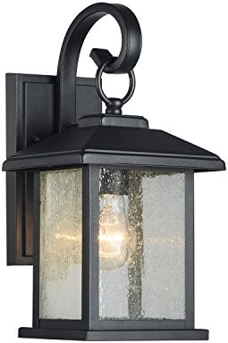 Edvivi Mira Outdoor Wall Sconce, Outdoor Light Fixtures Wall Mount, Textured Black Finish Outdoor Wall Lantern with Seeded Glass Shade, E26 Socket Wall Lamp for Doorway, Garage, 1pack