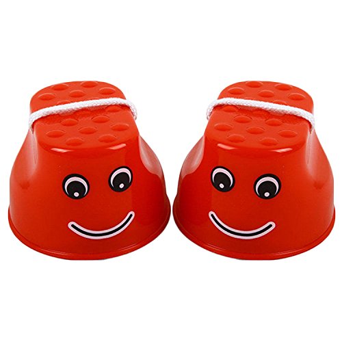Gosear Kids Toy, Plastic Stilt 1 Pair Plastic Smile Face Walking Jumping Feet Stilts Balancing Shoes for Kids Children Outdoor Walker Sport Games Toy Red