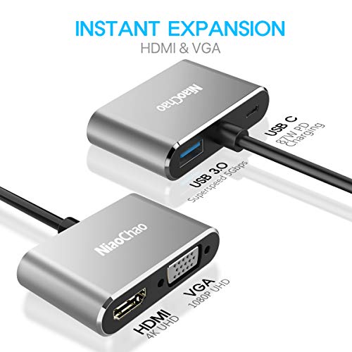 USB C to 4K HDMI VGA Adapter ,NiaoChao 4-in-1 Type C Hub with USB 3.0 Charging Power PD Port Compati - //coolthings.us