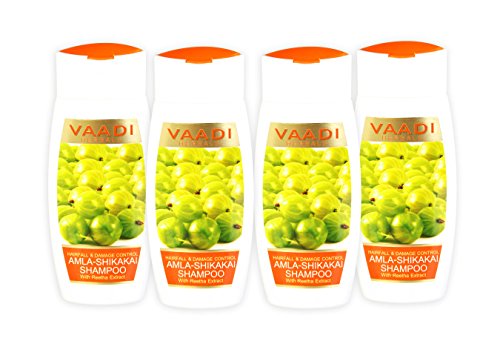 Amla with Shikakai & Reetha Shampoo Hair Fall and Damage Control All Natural Herbal Shampoo Paraben Free Value Pack of 4 X 110 Ml - Vaadi Herbals