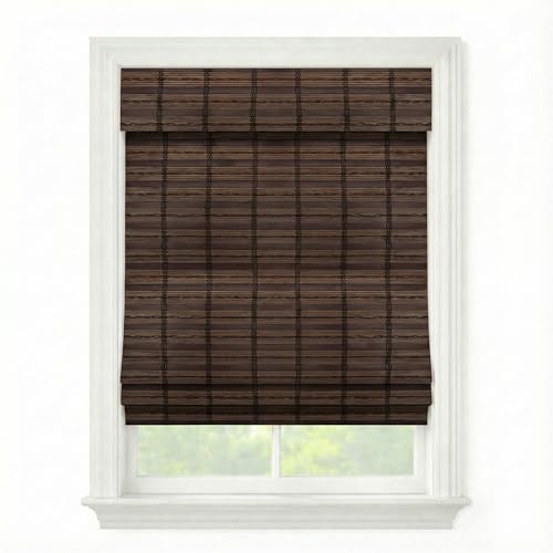 Cordless Woven Wood Roman Shades, 52W x 64H, Sarasota Cocoa, Any Size 20-72 Wide and 24-72 High