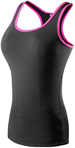 apparatuz Flash Sale - Racerback Workout Yoga Compression Dry Fit Tank Top For Women - Black With Pink Trim (Large)