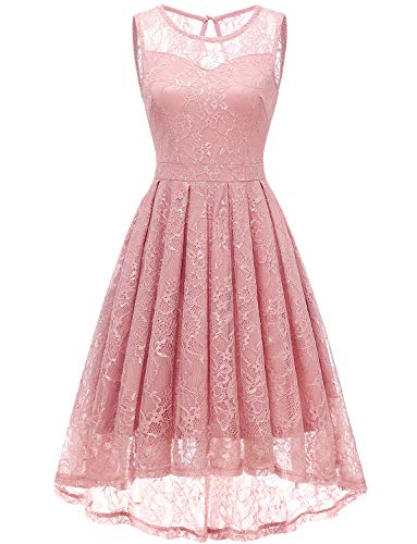 Gardenwed Women's Vintage Lace High Low Bridesmaid Dress Sleeveless Cocktail Party Swing Dress Blush S