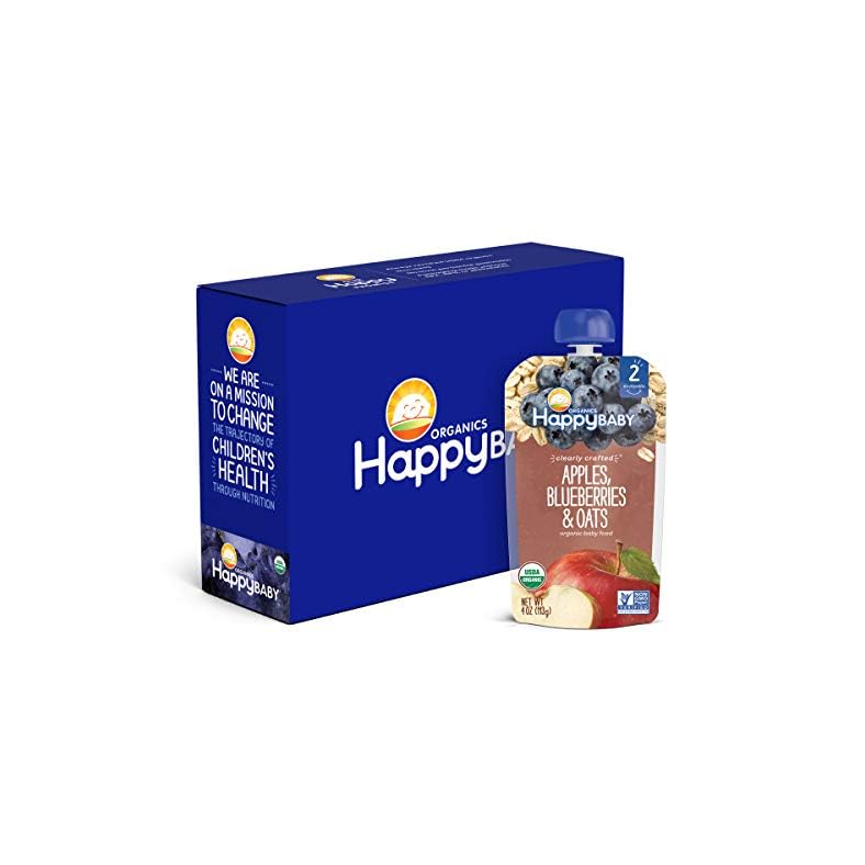 Happy Baby Organics Stage 2 Baby Food Pouches, Gluten Free, Vegan & Healthy Snack, Clearly Crafted Fruit & Veggie Puree…