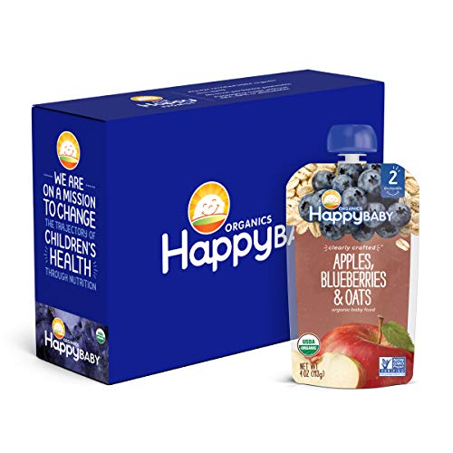 Happy Baby Organics Stage 2 Baby Food Pouches, Gluten Free, Vegan & Healthy Snack, Clearly Crafted Fruit & Veggie Puree…