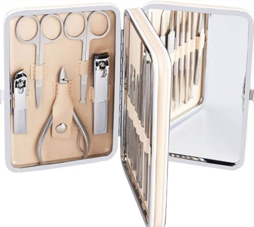 Professional Manicure and Pedicure set and Grooming kit, 22 pieces, with stainless steel Nail clipper, Professtional Nail Beauty set, Portable Leather Case With Mirror, Travel Set.