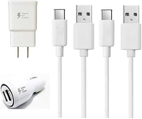 Galaxy S8 and S8 Plus for Samsung Adaptive Fast Charger Micro USB 2.0 Cable Kit {Fast Wall Charger + Fast Car Charger + 2USB C Cable} Adaptive Fast Charging for up to 50% faster charging