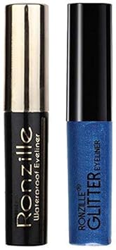 Squared Music Flower Long Wear Gel Eyeliner Smudge Proof & Waterproof (Black And Blue) With 2 Expert Eyeliner Brushes