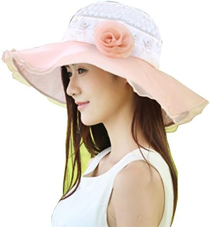 HYL World Women's Kentucky Derby Sheer Wide Brim Flower Organza Wedding Party Hat
