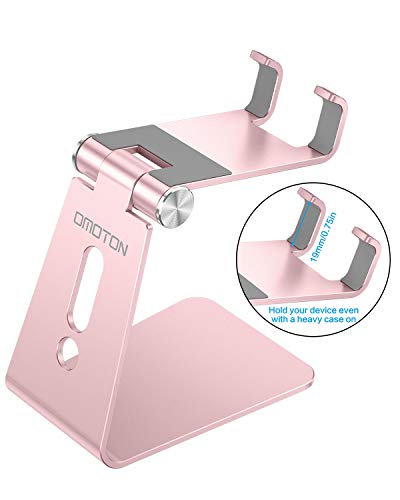 soporte ajustable para teléfono celular, base de soporte para teléfono de escritorio de aluminio omoton c2 compatible con iphone 11 pro max xs xr 8 plus 7 6, samsung galaxy, google pixel, teléfonos android, oro rosa