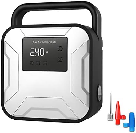 Air Compressor Pump, DC 12V Portable Car Digital Tyre Inflator Auto Shutoff with 4 Extra Nozzle and LED Light for Car, Bicycle, Balls Toys,Silver