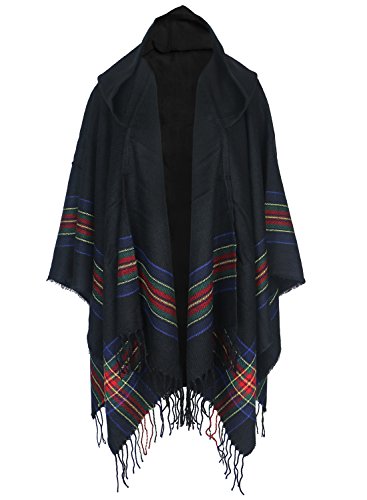 S.K Women's Winter Wrap Blanket Poncho Cape Shawl Cardigans Black Hooded-604 One Size