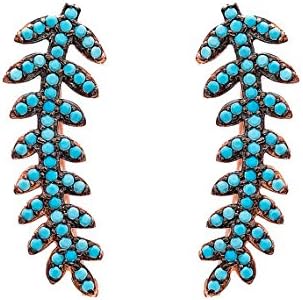 925 Sterling Silver Nano Turquoise Olive Branch Women Ear Cuff Ear Crawler Earrings with Rose Gold Plated