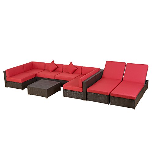 Outsunny 9 Piece Aluminum Outdoor Patio Rattan Sectional Furniture Set - Crimson Outsunny 9 Piece Aluminum Outdoor Patio Rattan Sectional Furniture Set - Crimson