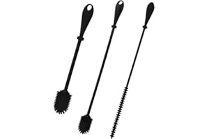 Yeanifeana Silicone Bottle and Straw Cleaning Brush Set - Black - Bottle and Straw Cleaner - Soft Silicone Bristles - Glass, 