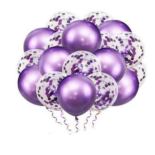 Confetti Balloons & Chrome Glitter Baloons 12" Inches For Party Decorations Wedding, Baby Shower,Birthday, Valentines Day Purple Color Pack of 10