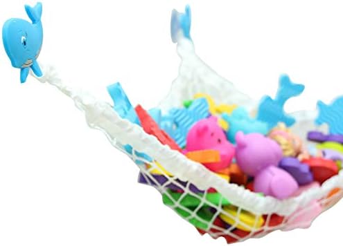 Miniowls バスタブおもちゃ収納ハンモック 無料の歯ブラシホルダー付き バスルームアヒルとスポンジを整理 おもちゃをドライに保ちカビのない 滑らかなタイルに最適 キュートブルークジラ