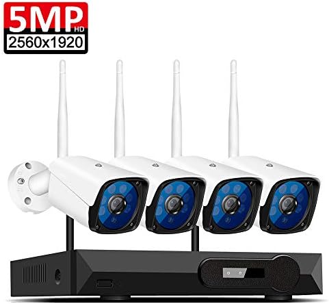 GGJKQ 4CH 5MP Audio Video Surveillance Wireless NVR Kit Security Camera System CCTV Set H.265 WiFi HD Outdoor IP Camera IP66,NOHDD