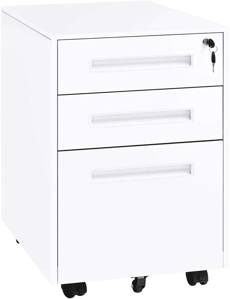 Amazon Com Invie 3 Drawer File Cabinet With Lock Metal Vertical Filing Cabinet Under Desk For Legal Letter File Anti Tilt Design Office Rolling File Cabinet White B Office Products