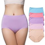 EIGGAM Women's Cotton Underwear, Soft Comfort and Breathable Briefs Solid Color High Waist Control Panties for Women 5 Pack (Multicoloured, XX-Large)