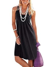 Poetsky Vestido de verano para mujer, sin mangas, hasta la rodilla, plisado