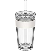 KeepCup Cold Cup - Longplay Double wall Glass Ice Coffee Tumbler with Lid and Straw - 16oz (454ml) - Chalk