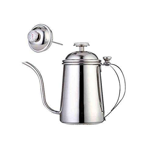 Stainless Steel Hand-washing Pot Coffee Pot Fine Mouth Pot Teapot With Thermometer Long Mouth Pot 500cc/700cc (Size : 500cc+thermometer)