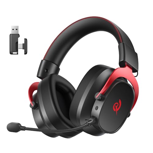 QCY Heroad VT200 Cascos Gaming Inalámbricos para PC/Ps5/Ps4/Switch/Mobile, 7.1 Sonido Envolvente, Auriculares Gaming con 2.4 GHz+Bluetooth 6.0, Duración 130H, Drivers 53mm, RGB -Rojo Negro
