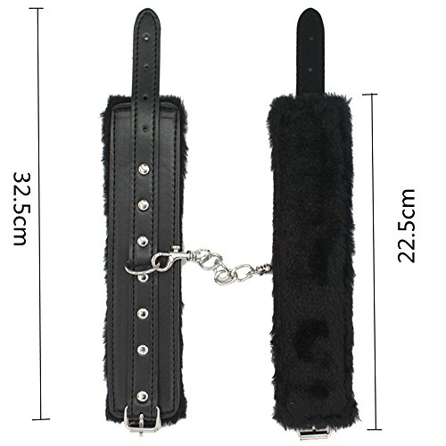 Baonmy Fashion Party Adjustable Cuffs Furry Fuzzy Handcuffs for Waist Leather Handcuffs With Chain
