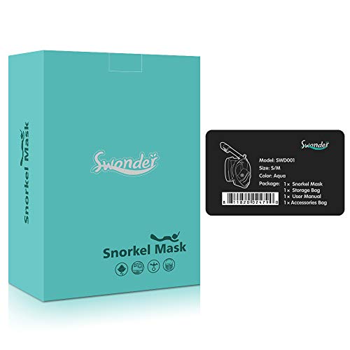 Swonder 180° Panoramic Sea View Full Face Snorkel Mask-Tubeless Snorkeling Set, Action Camera Mount & Warning Top, Free Breathing, Anti-Fog & Anti-Leak, Adults & Kids, Aqua S/M