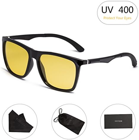 HD Night Vision Glasses RAYSUN Rain Day Safety Unisex Square Polarized Driving Sunglasses