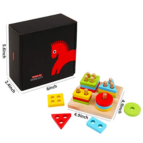 image for WOOD CITY Wooden Sorting & Stacking Toys for Toddlers, Educational Sha