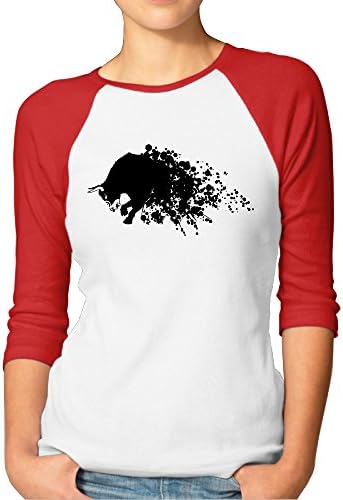 Women 3/4 Sleeve Raglan Tops Shirt Raging Statue Bull Classic