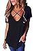 Womens Cross Front Short Sleeve Ripped T Shirt Summer Casual Tops S Black