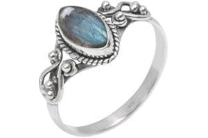 SILVEBIZ Ring, 925 Sterling Silver Statement Ring For Women, Handmade Ring Gemstone Promise Ring for Birthday Christmas Gift For Her Ring Size US