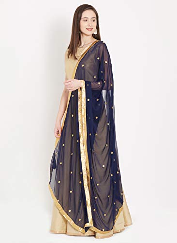 Dupatta Bazaar Woman's Embroidered Navy Blue Chiffon Dupatta