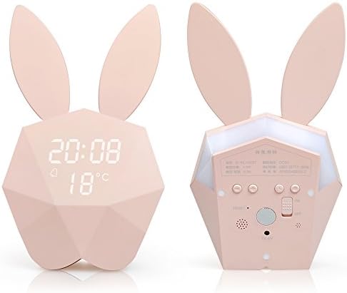 Eteng Bunny Alarm Clock with LED Night Light Sound Sensitive Time Temperature Digital Display Battery Rechargeable Clock for Home Décor Gift (pink)